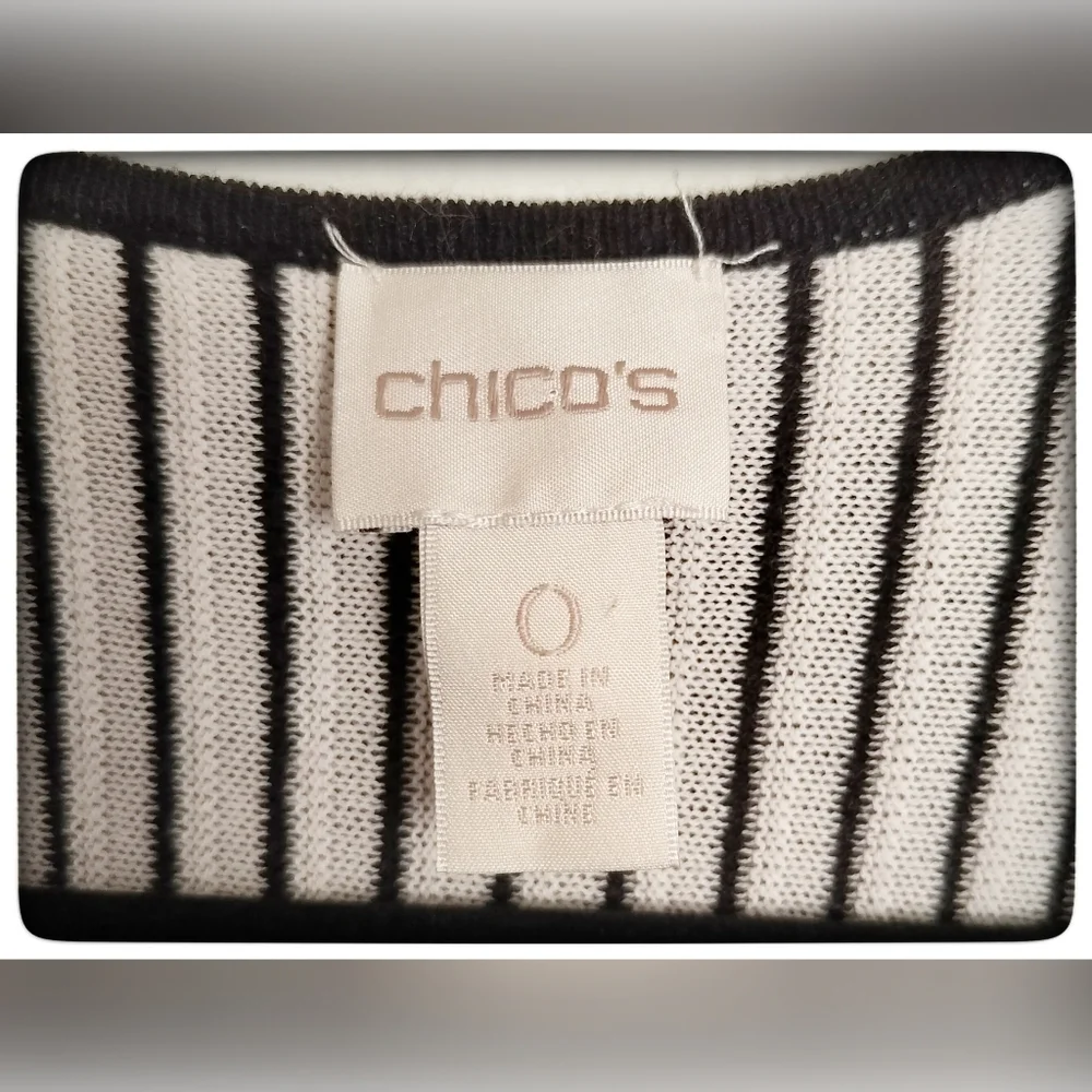 Chico's Black & White Long Open Front Cardigan Sz S - Picture 4 of 6